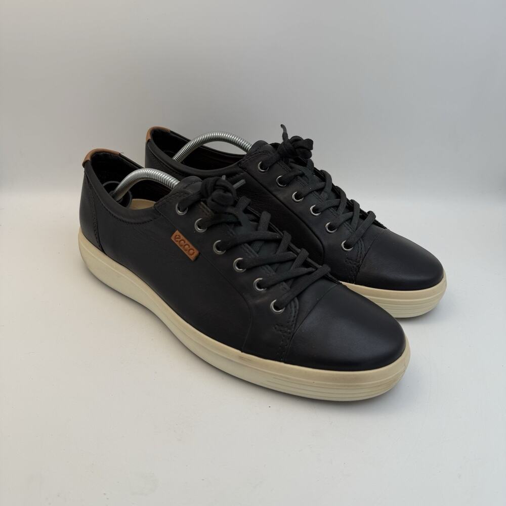 Ecco Soft 7 Mens Size EU 44 US Sz 10 Black Leather Lace Up Casual Shoes Sneakers